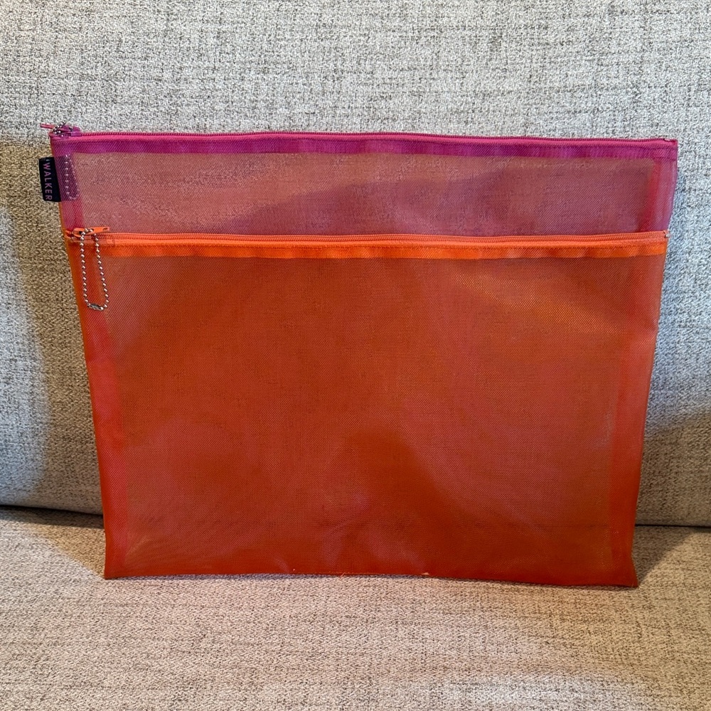 WALKER Large Mesh Double Zip Pouch Orange/Pink used